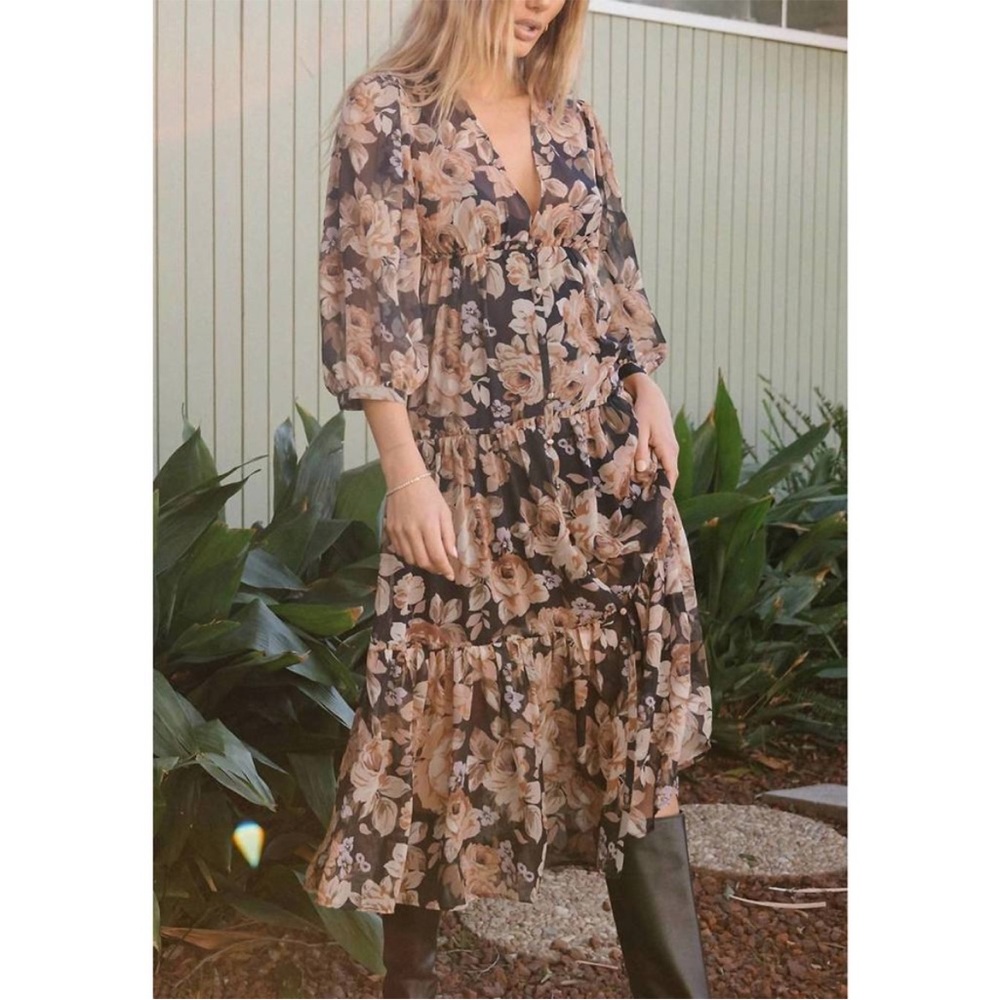 Saltwater Luxe Deklan Maxi Dress Floral Brown Size Large L